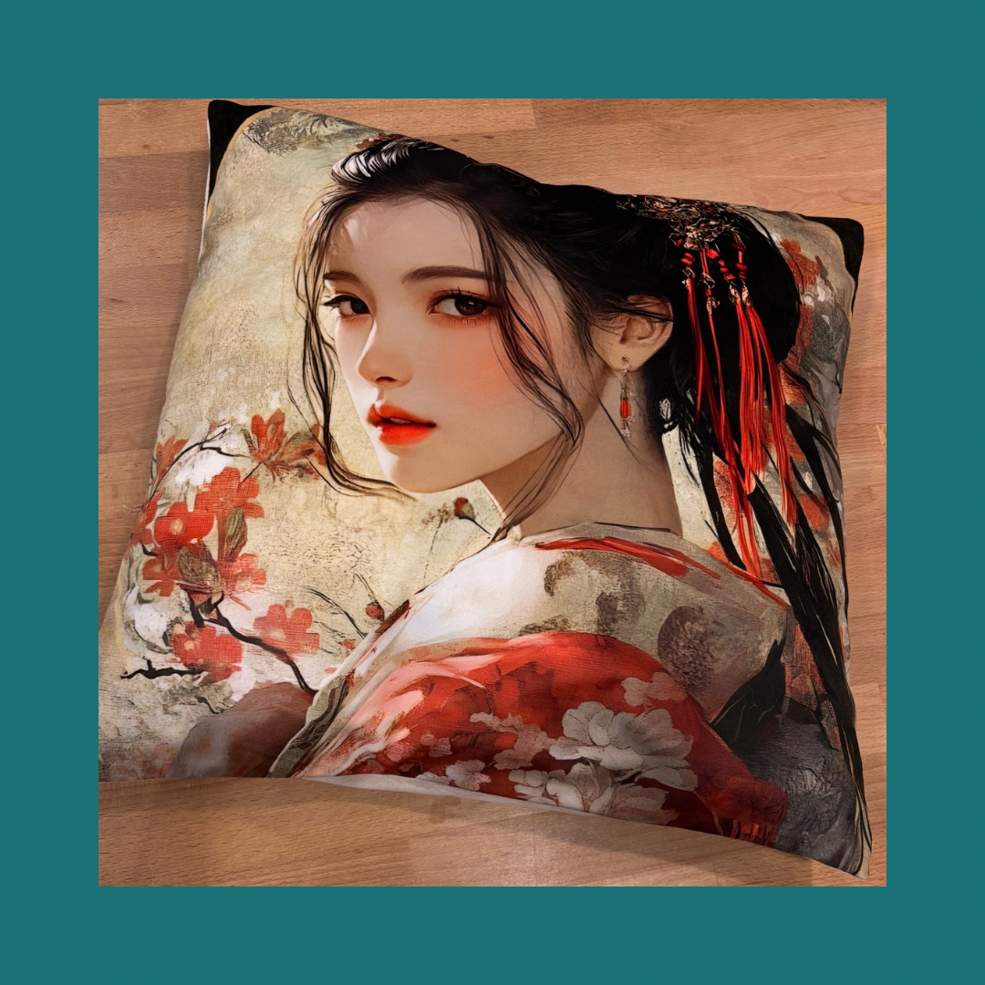 Handgemaakt Kussen Veloers Geisha bij Fairytale books cards and gifts Handgemaakt Kussen Velours Geisha bij Fairytale books cards and gifts